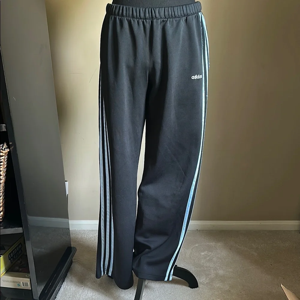 Adidas Black Track Pants with Light Blue Stripes/ Back Pocket - Picture 1 of 14